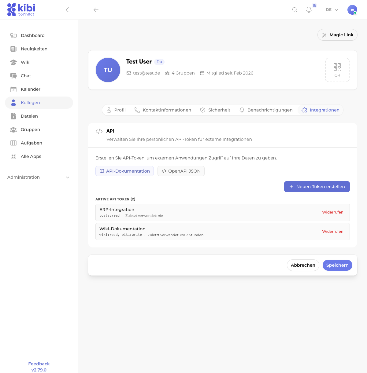 Screenshot: Token-overzicht met actieve tokens
