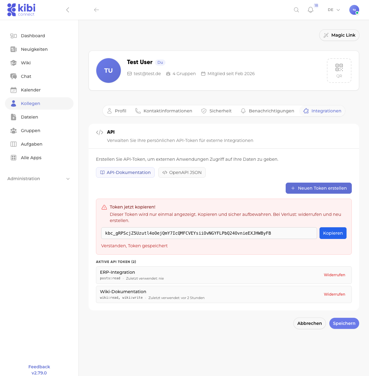 Screenshot: Token na aanmaken – slechts één keer zichtbaar